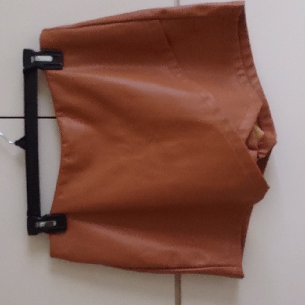 Blue Blush Cognac Faux Leather Skort Shorts